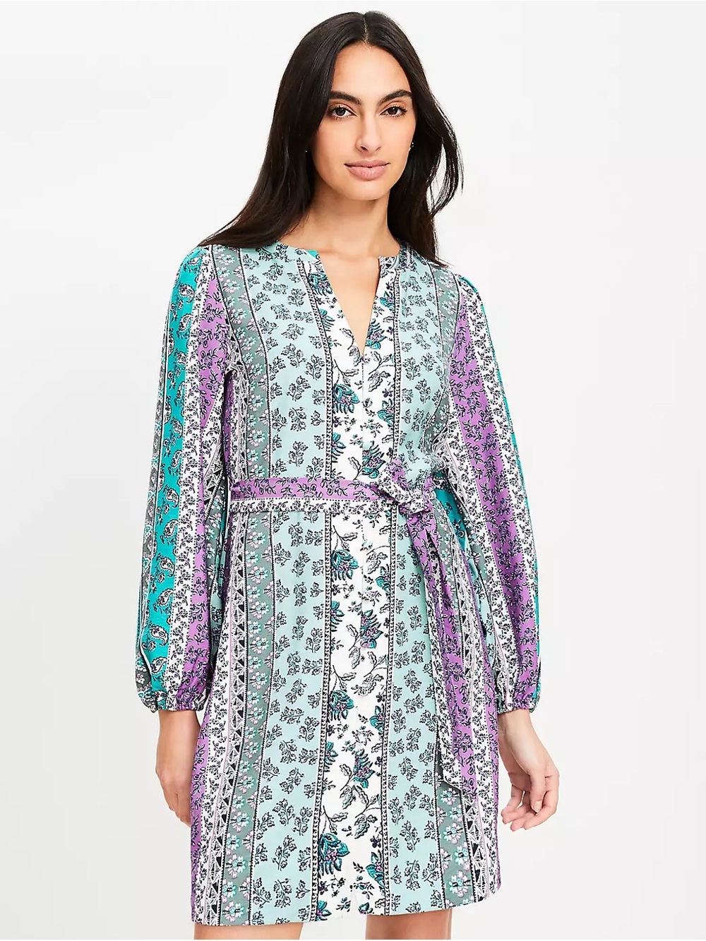 LOFT Petite Floral Print Blouse in Teal, Purple, Cream